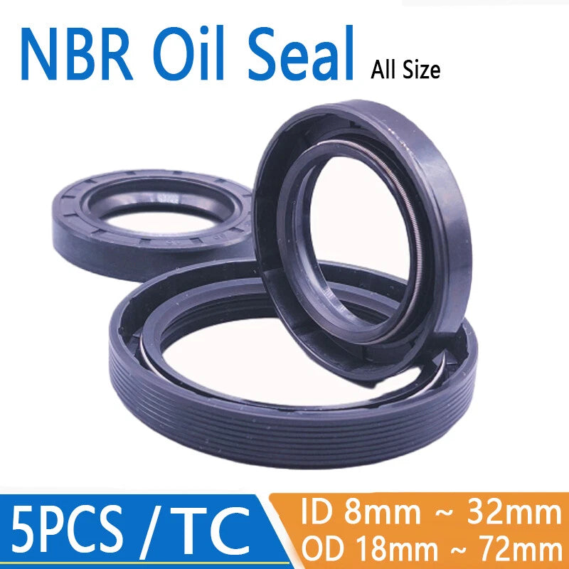 TC Oil Seal Metric NBR Double Lip Rotary Shaft Seal — ID 8mm to 32mm, 5-Pack