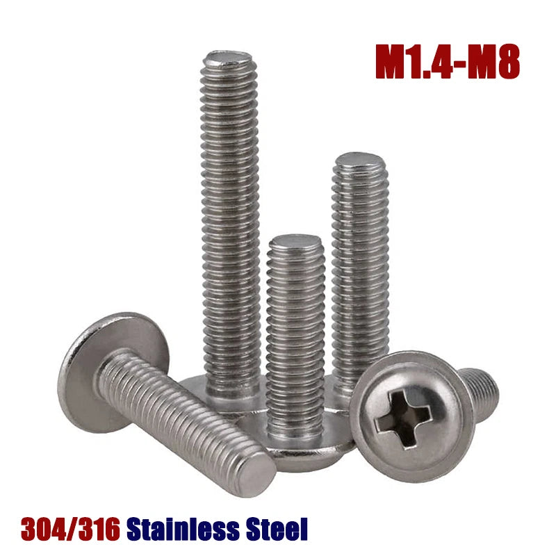 Phillips Flanged Pan Head Machine Screws – 304 / 316 Stainless Steel, Built‑in Washer (3–60mm Lengths)