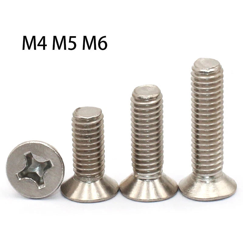 Phillips Countersunk Machine Screws 304 A2 Stainless Steel M4 M5 M6 | Flat Head Metric Bolts