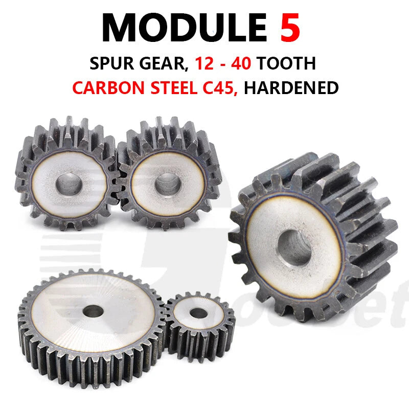 Module 5 Spur Gear C45 Steel 12 to 40 Tooth Motor Pinion Cogwheel Hardened Flat