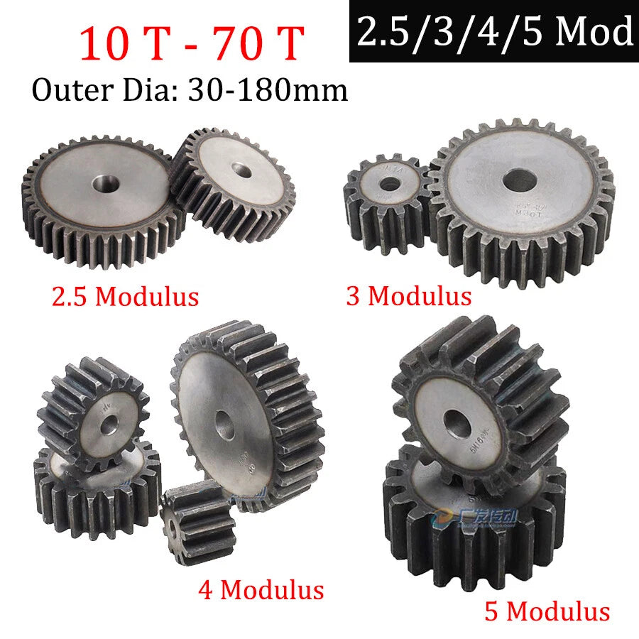 2.5/3/4/5M 45# Steel Spur Gear 10-70 Teeth 30-180mm OD Transmission Gear For CNC