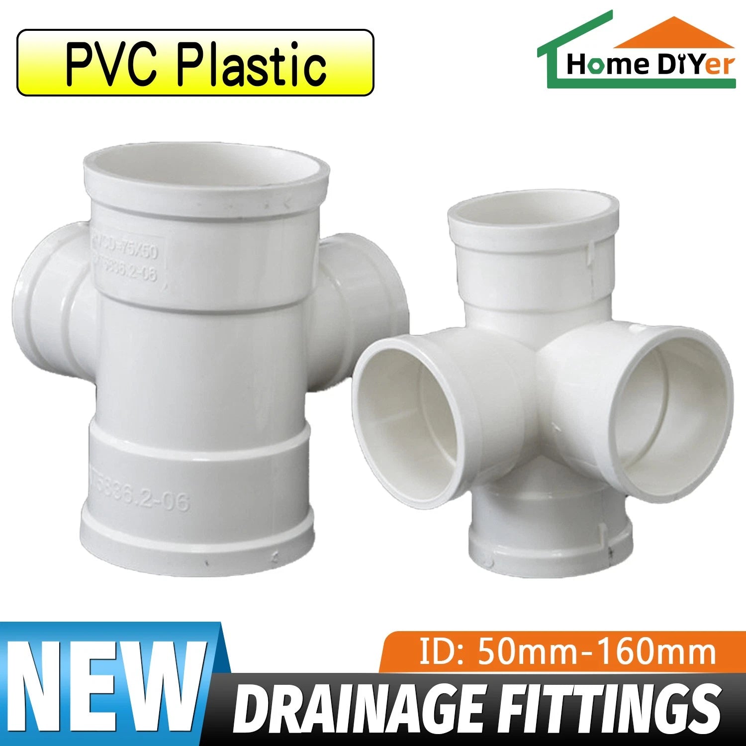PVC 4-Way Cubic Equal Reducer Drainage Pipe Connectors Tube Fittings Adapters