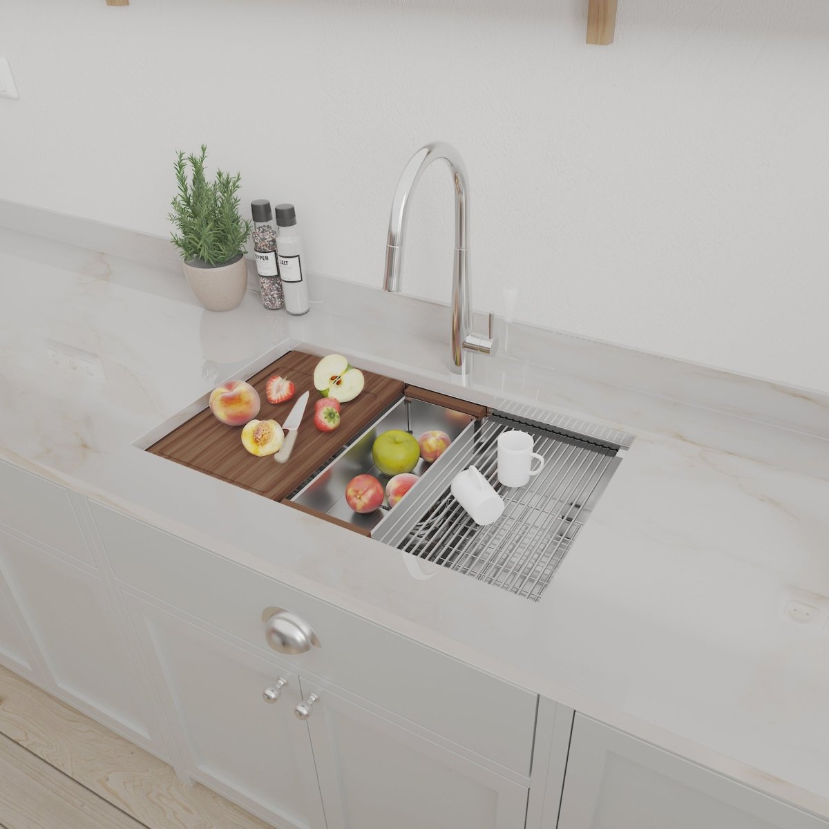 32x19 Inch Kitchen Sink Stainless Steel Single Blow Workstation Underment Kitchen Sink 18 Gauge - HomeDIYer