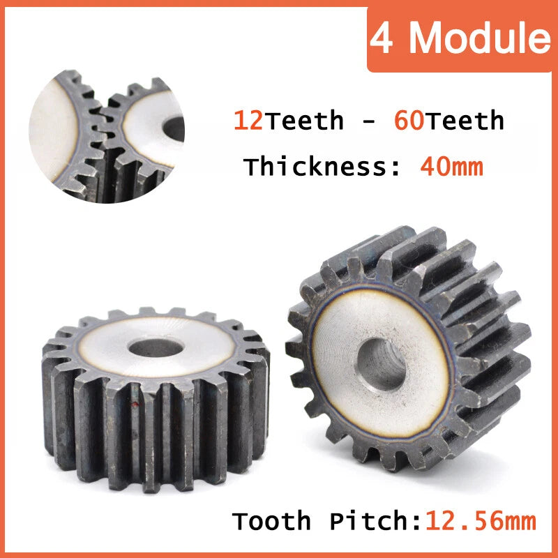 4 Modul 12T-60T Teeth 40mm Thick 45# Steel Spur Gears Pinion Gear For 3D CNC
