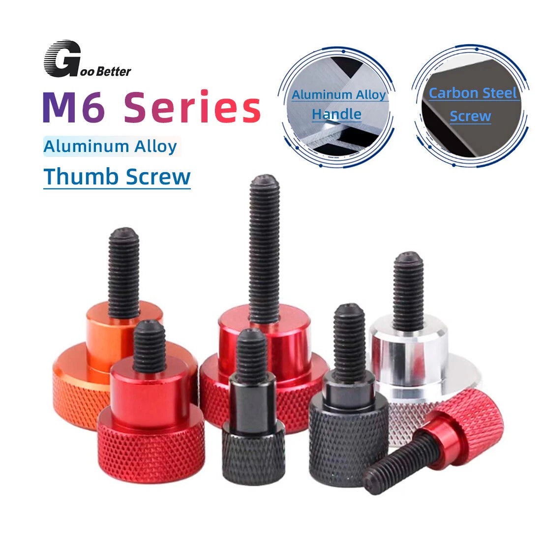 M6 Aluminum + Carbon Steel Knurled Thumb Screws Hand Grip Knob Bolts Thumbscrew