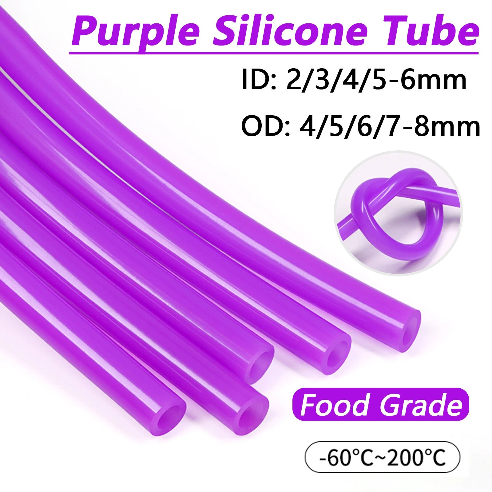 Purple Silicone Tube Hose Pipe Food Grade Soft Rubber Flexible Tubing 2mm-8mm