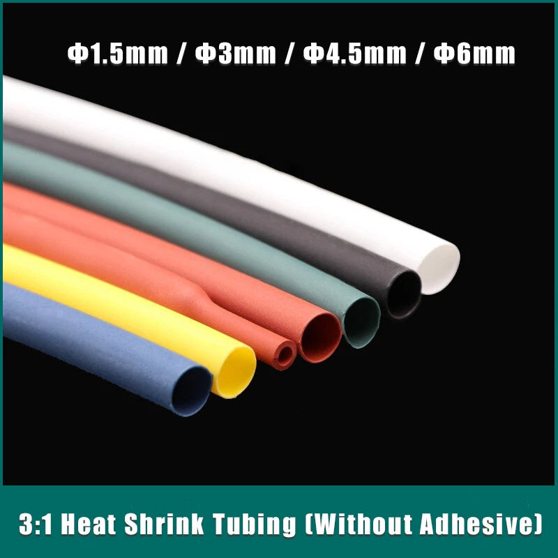 3:1 Heat Shrink Tubing Without Adhesive — Φ1.5mm to Φ6mm, 6 Colors