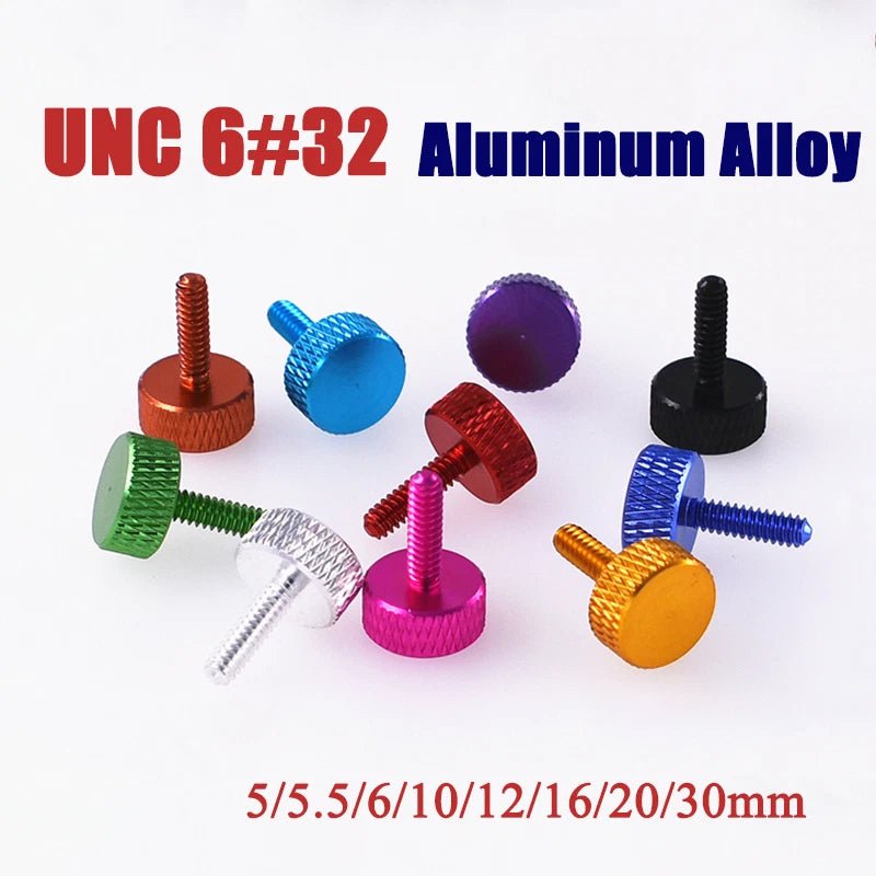 #6-32 UNC Aluminium Knurled Thumb Screws – Anodised Hand Grip Knob Bolts (5–30mm Thread Lengths)