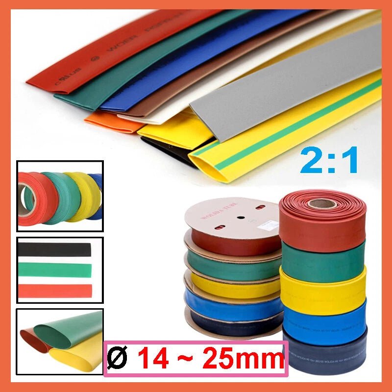2:1 Heat Shrink Tubing – Dual - Wall Polyolefin, φ14mm to φ25mm, 7 Colors - HomeDIYer