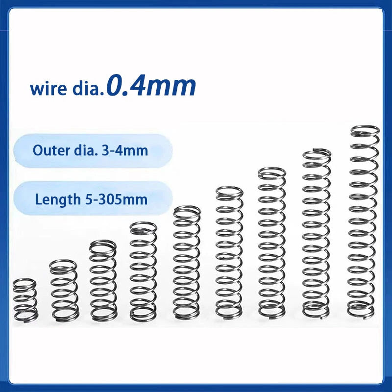 0.4mm Wire Dia Compression Spring 3/4mm OD 5-305mm Length A2 Stainless Steel
