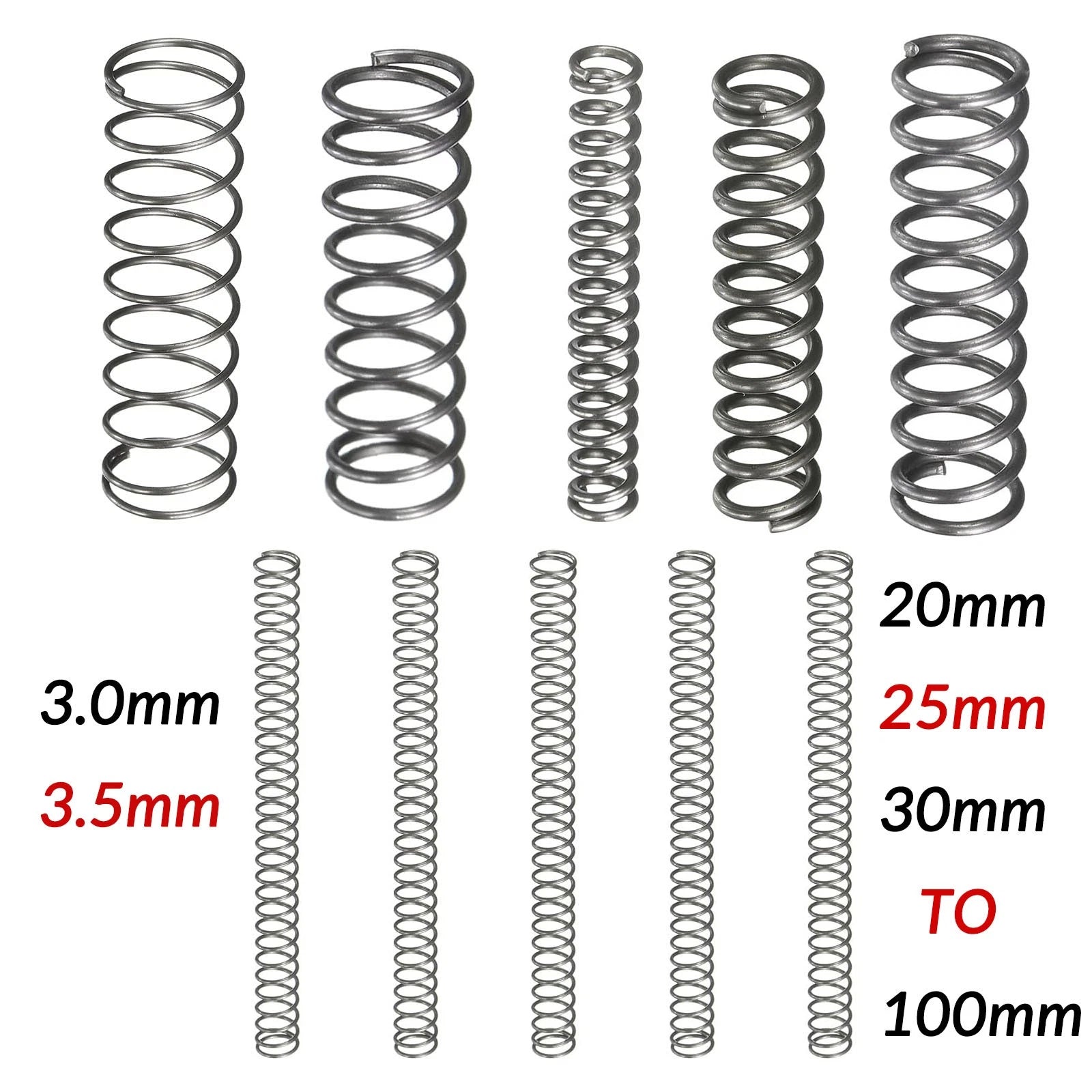 5pcs Wire Dia. 3.0-3.5 mm OD 18mm-40mm Small Springs Compression Spring Steel