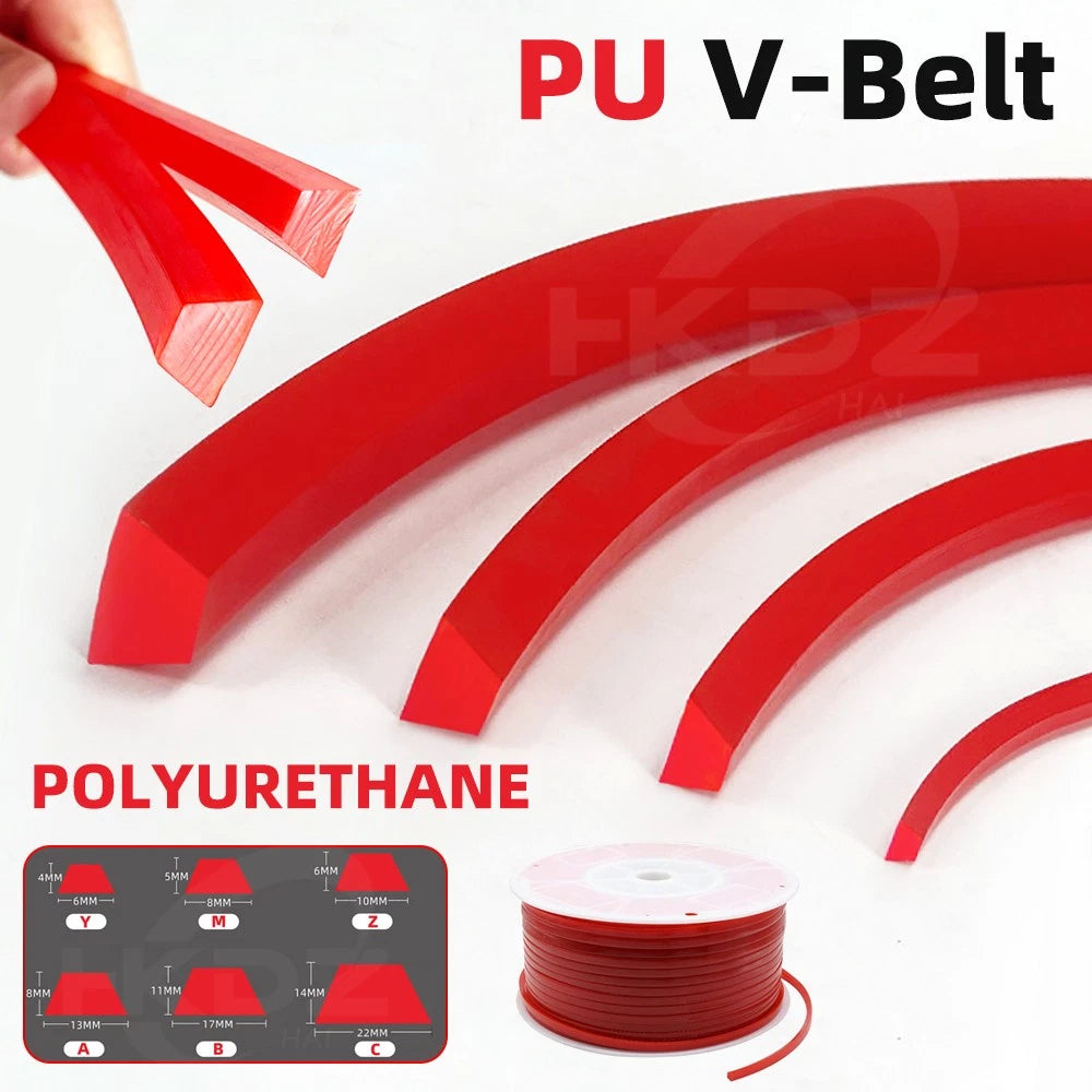 Solid PU V-Belt — Polyurethane Conveyor Drive Belt, Red Smooth, Y/M/Z/A/B/C/D Type