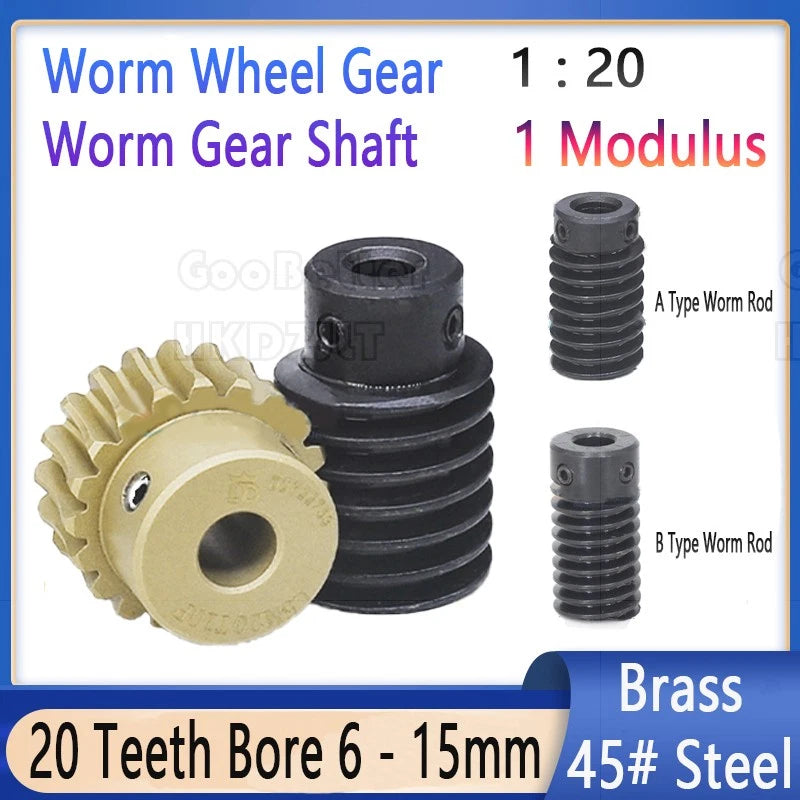 1 Modulus 20 Teeth Brass Worm Wheel Gear 1:20 Transmission Gear,Worm Rod Shaft