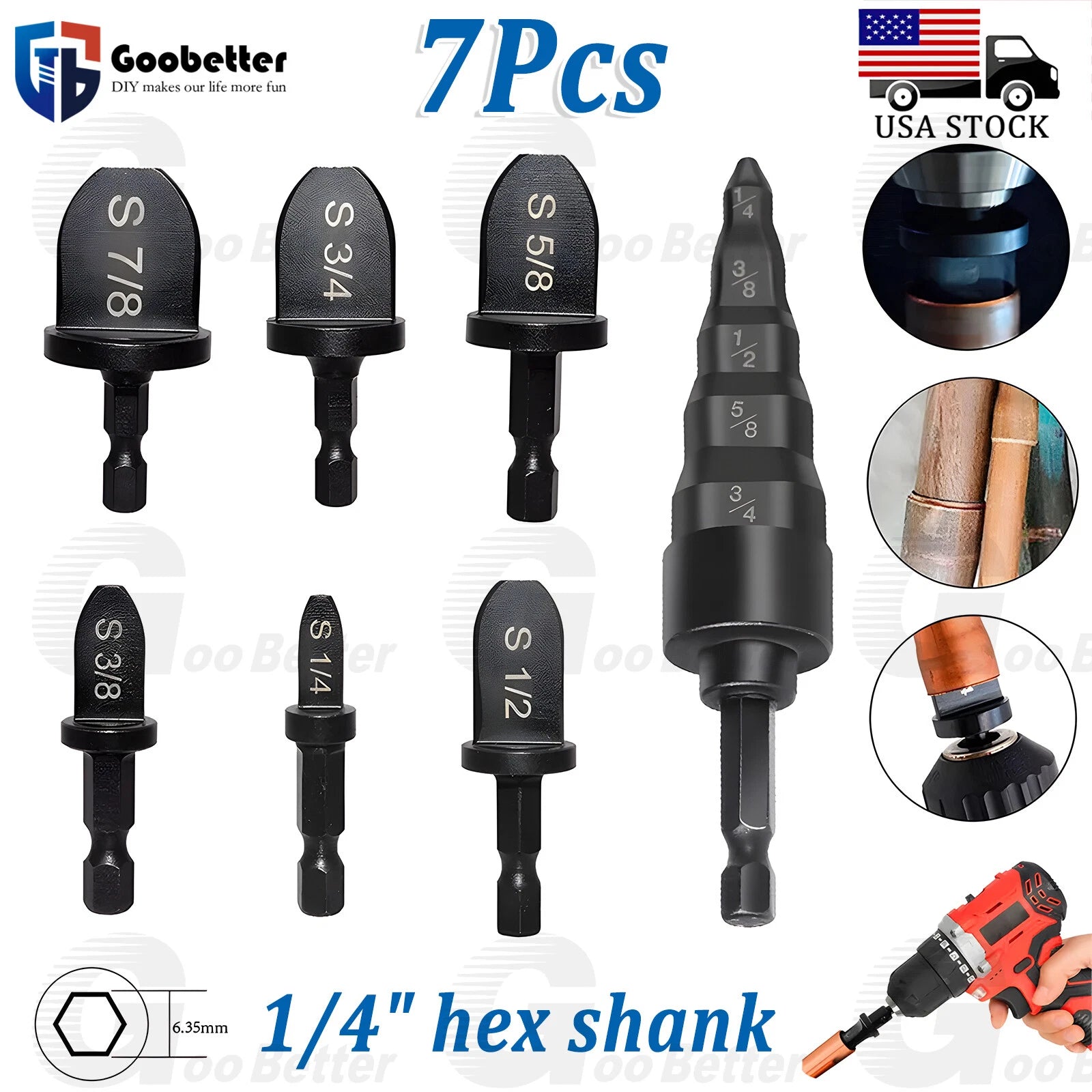 7x Swaging Tube Expander Tool Drill Bit Set Air Conditioner Copper Tube Expander