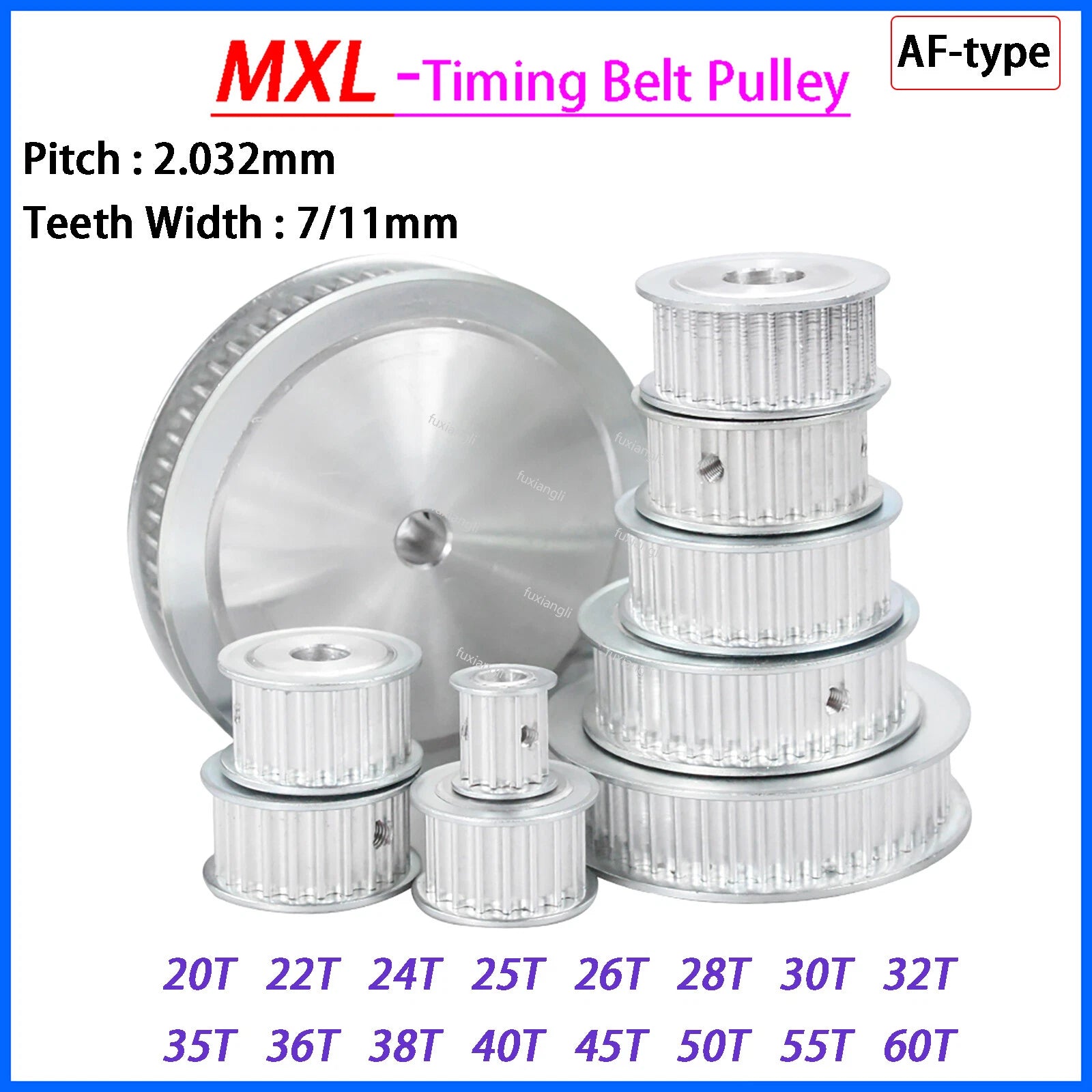MXL 20T-60T Timing Belts Pulley Pitch 2.032mm AF-type CNC Drive Width 7mm 11mm