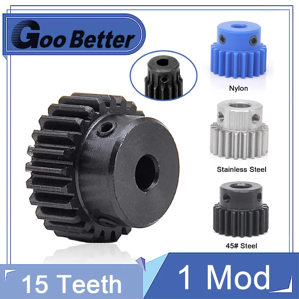 1 Modulus 15 Teeth Spur Gears Transmission Motor Gear Bore 4mm-8mm Pitch 3.14mm