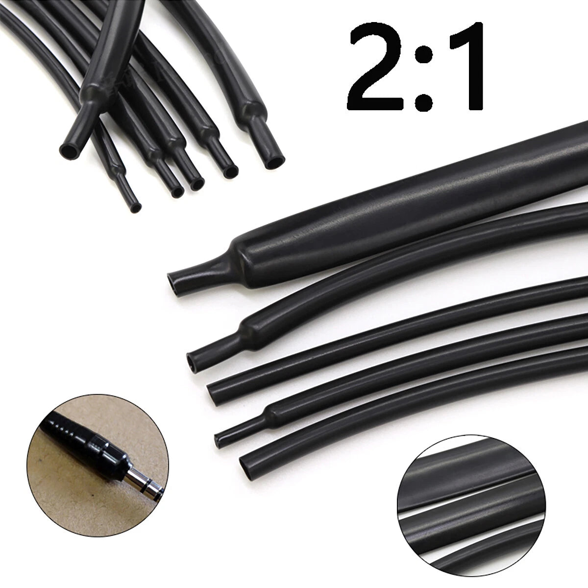 Black Heat Shrink Tubing 2:1 — φ1mm to φ25mm, Electrical Wire Sleeving