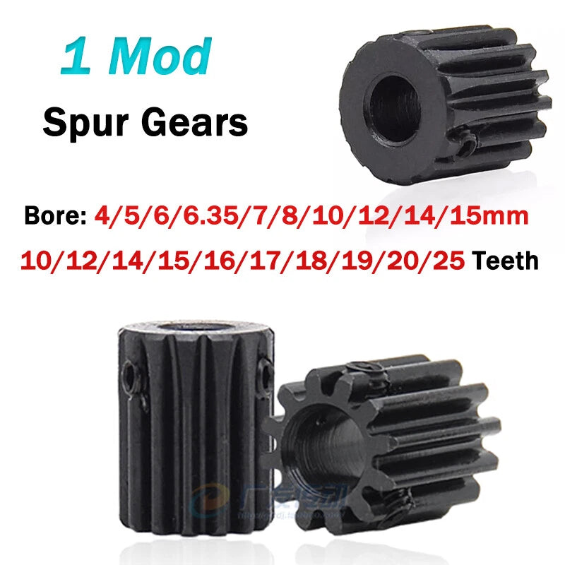 1 Module Spur Gears 10-25 Teeth 45# Steel Pinion Gear Motor Transmission Gears
