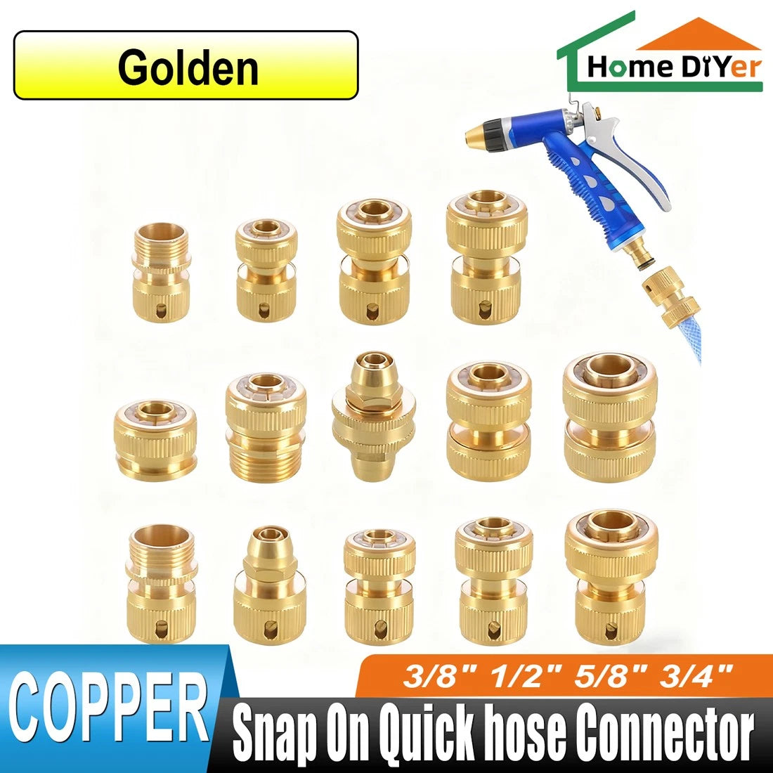 Water Stop Copper Quick Connect Hose Fitting — Male Thread Garden Tap Snap-On Connector