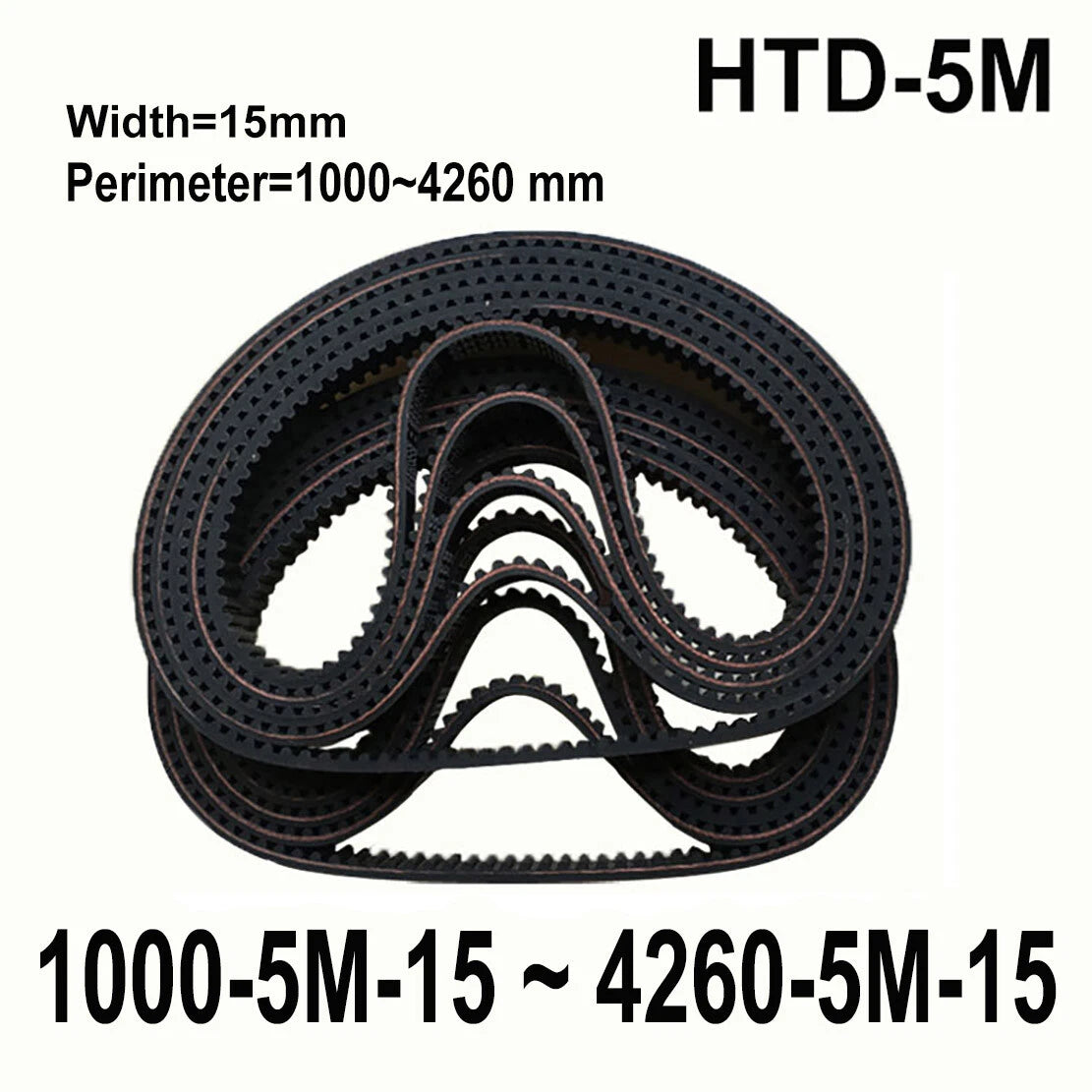 HTD 5M Timing Belt 15mm Wide — Closed Loop Synchronous Belt, 1000–4260mm Perimeter