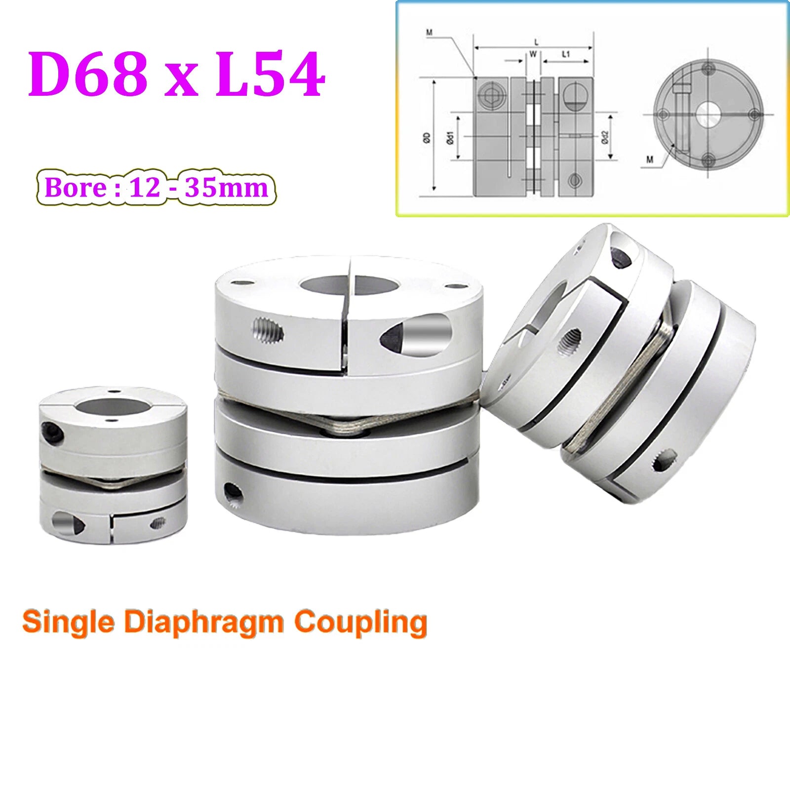 Servomotor Flexible Shaft Couplings Aluminium D68 Single Diaphragm CNC Coupler
