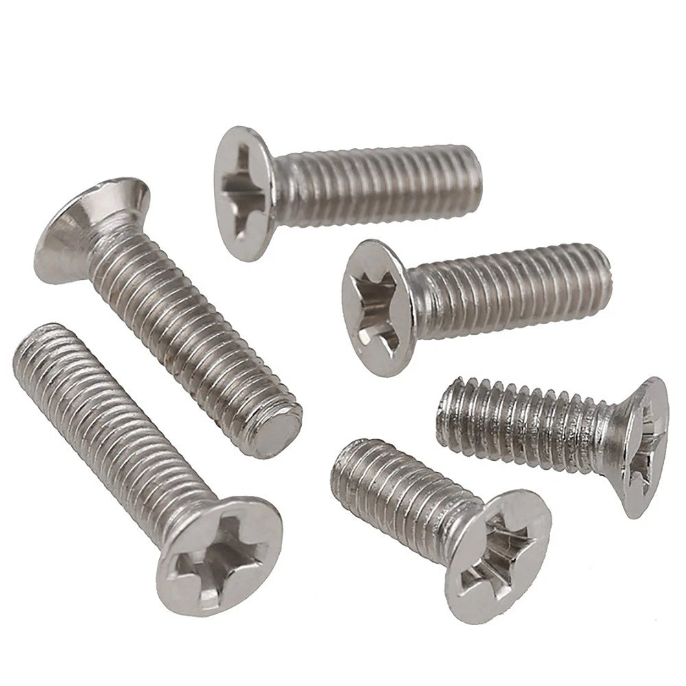 M1.4–M4 Countersunk Phillips Machine Screws – Nickel Plated, Fully Threaded (3–20mm Overall Length)