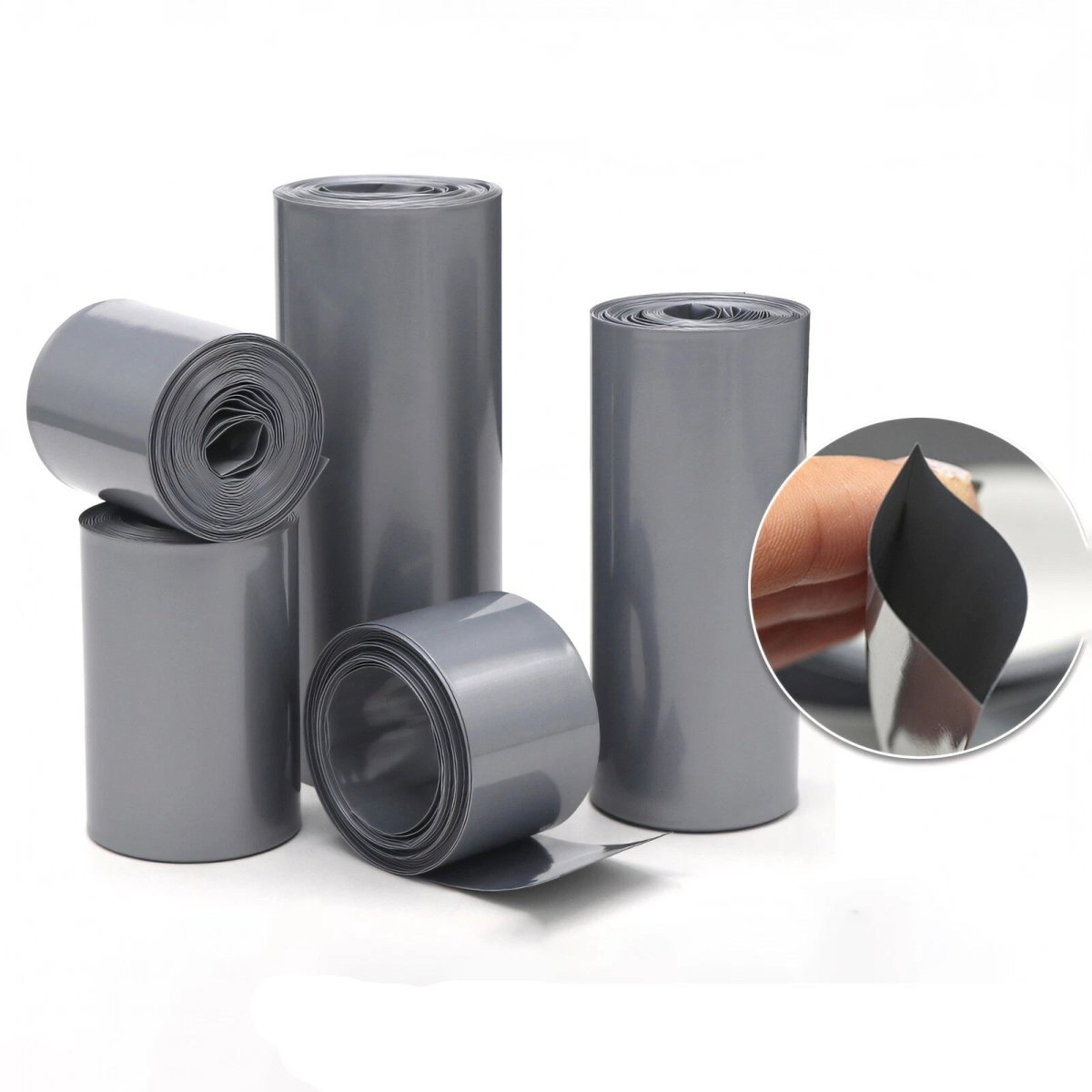 PVC Heat Shrink Tubing for Battery Wrap — Silver Gray, Flat Width 17–300mm - HomeDIYer