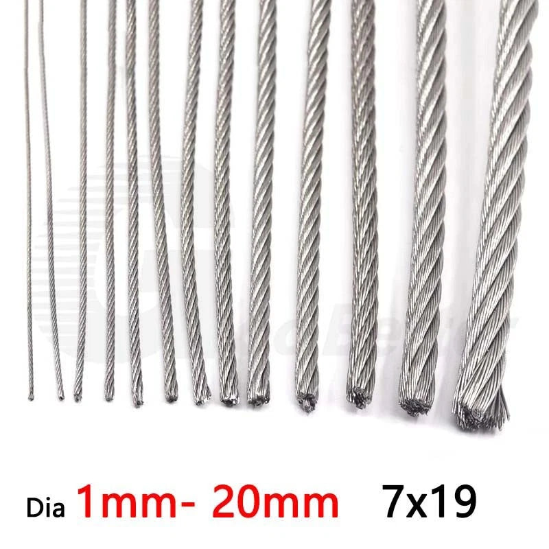 1mm to 20mm Wire Rope 304 A2 Stainless Steel Wire Metal Cable 7x19 Construction
