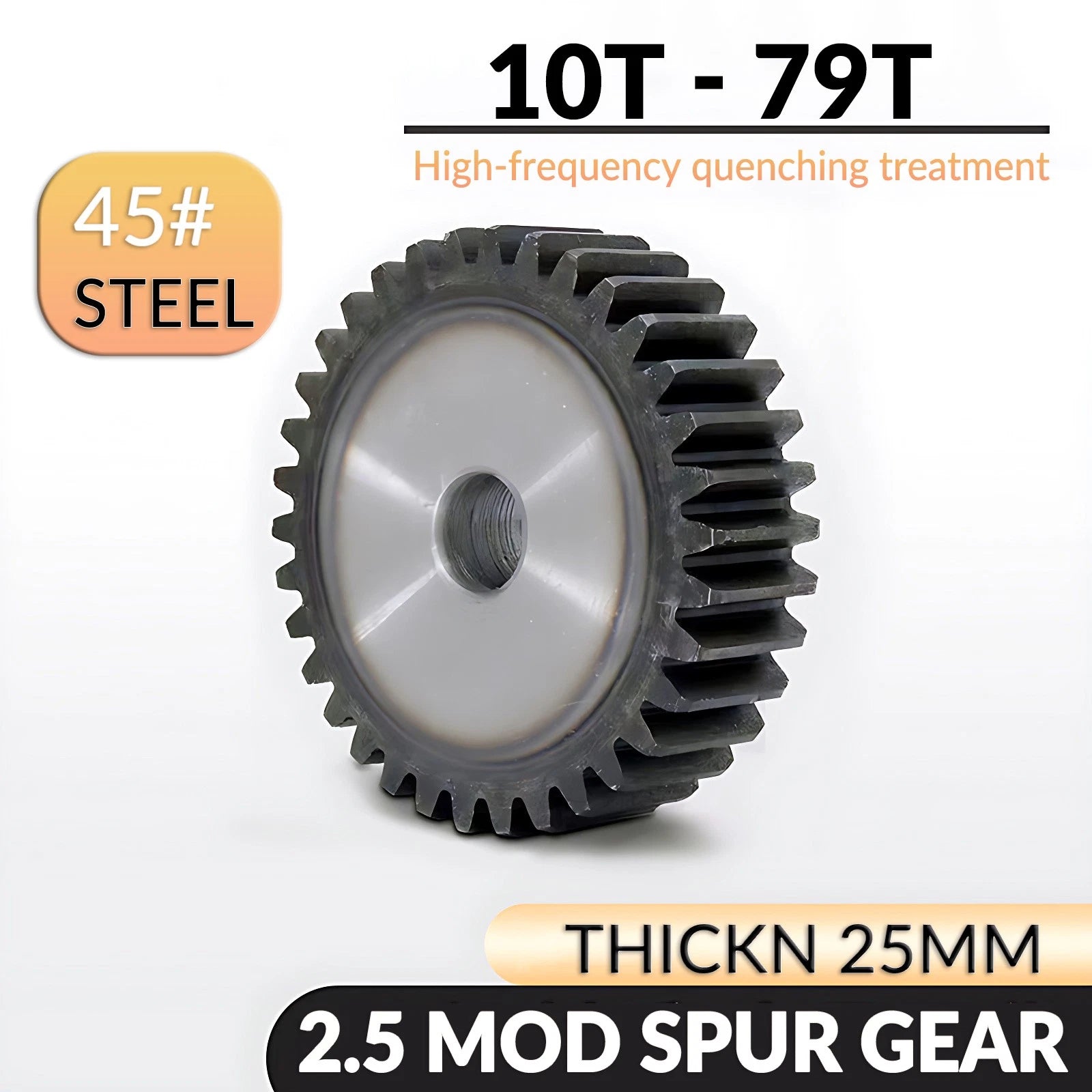 2.5 Mod 10T - 79T Spur Gear 45# Steel Pinion Gear Thickn 25MM Transmission Gear