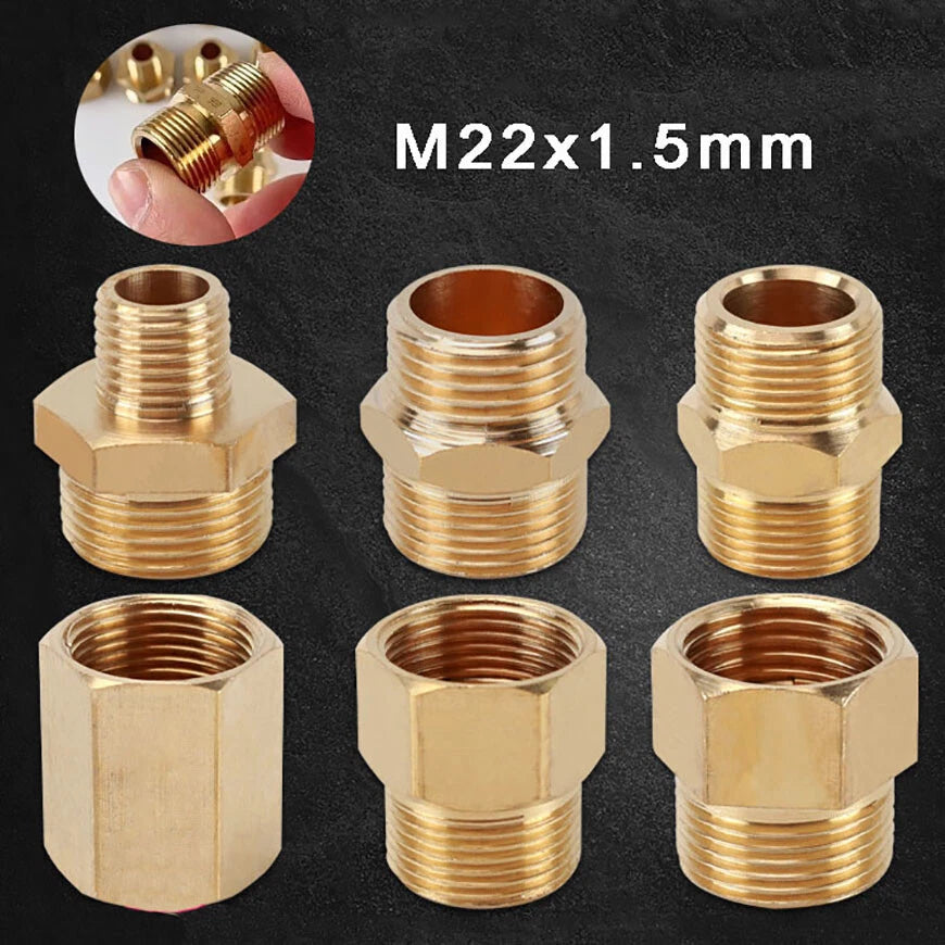 M22x1.5 Brass Hex Nipple Pipe Adapter — FM / MM / FF & Reducer Fittings