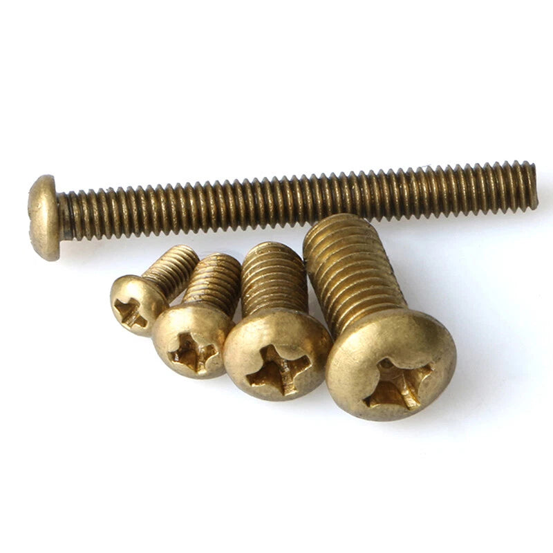 M2 M2.5 M3 M4 Brass Phillips Pan Head Machine Screws – Metric Rounded Head, Fully Threaded