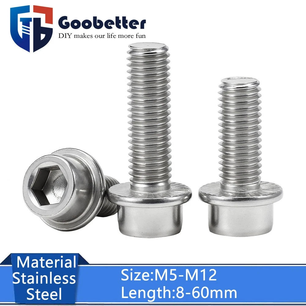 M5–M12 Flange Cap Head Hex Socket Screws – 304 Stainless Steel, Fully Threaded (8–60mm)