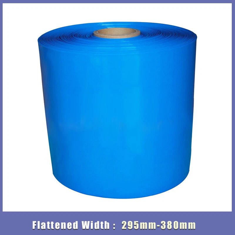 Blue PVC Heat Shrink Tube for Battery Pack Wrapping — 295mm to 380mm Flat Width