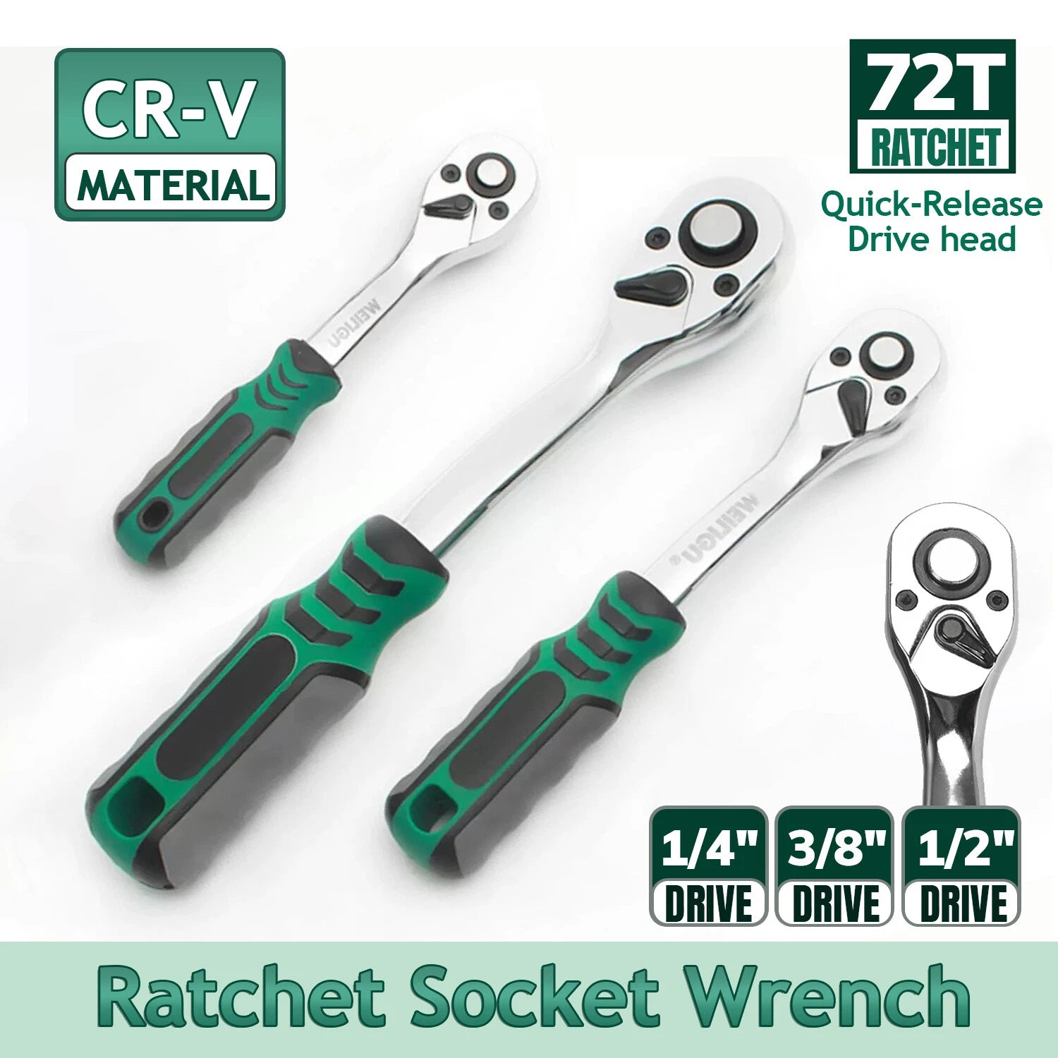 1/4" 3/8" 1/2" Drive Ratchet Socket Wrench Handle Quick-Release Spanner 72 Tooth