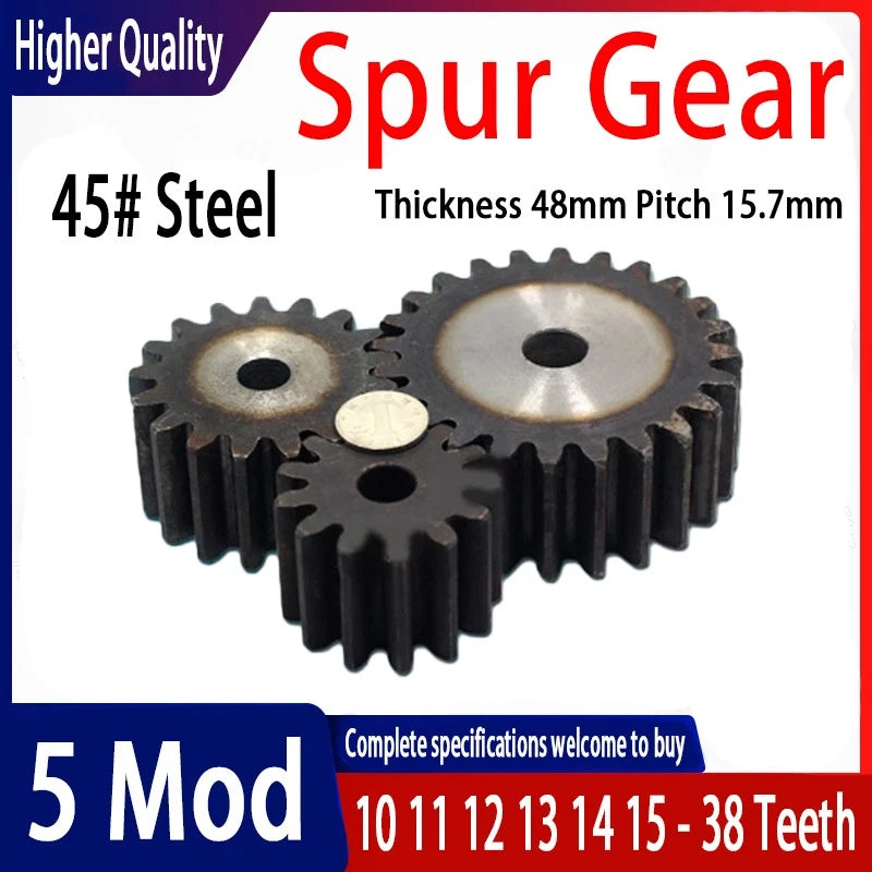 Module 5.0 Spur Gear Pinion Gears 45# Steel 10T to 38T Metal Spur Transmission