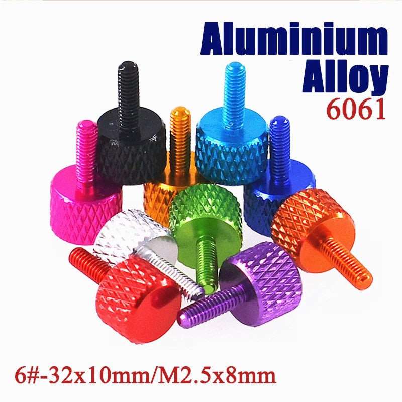 Aluminium Knurled Thumb Screws – Flat Head Hand Grip Bolts, 6 - 32 UNC x 10mm / M2.5 x 8mm (Anodised Finish) - HomeDIYer