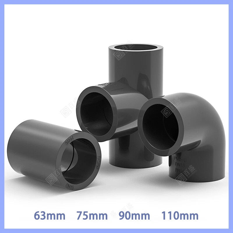 UPVC PVC Pipe Fittings Tee Straight Elbow Plumbing Couping ID 63-110mm Dark Grey