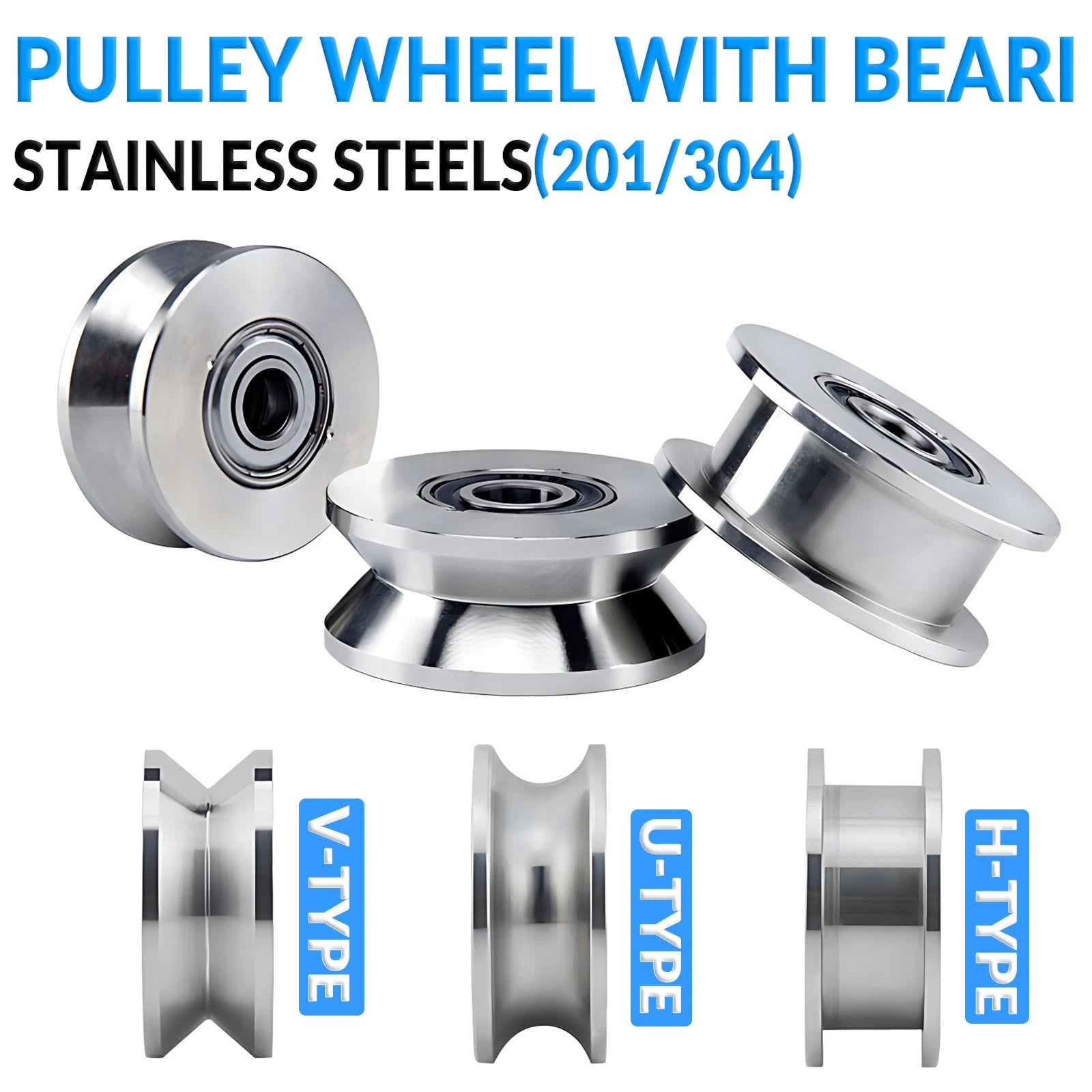 U/V/H Groove Pulley Wheel with Bearing OD 34mm-68mm for Rope or Wire Gym Pulley