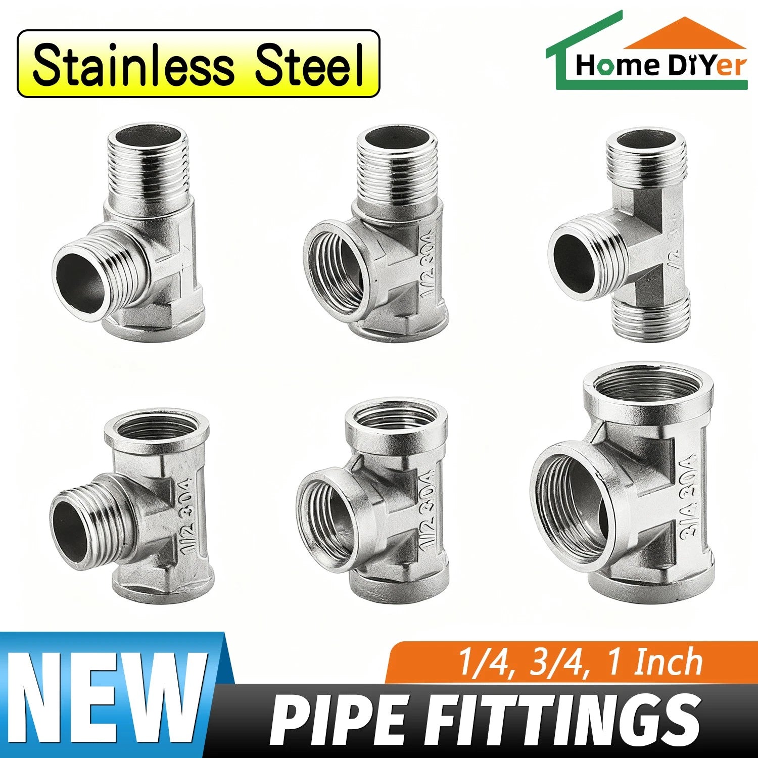 201 Stainless Steel Equal BSP Thread Tee | 1/2", 3/4", 1" Male & Female Pipe Fitting