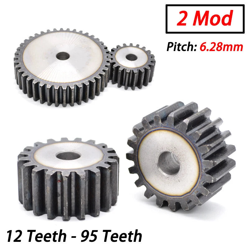 2 Mod 45# Steel Spur Gears Pinion Gear Thickness 20mm 12 - 95 Teeth For 3D CNC