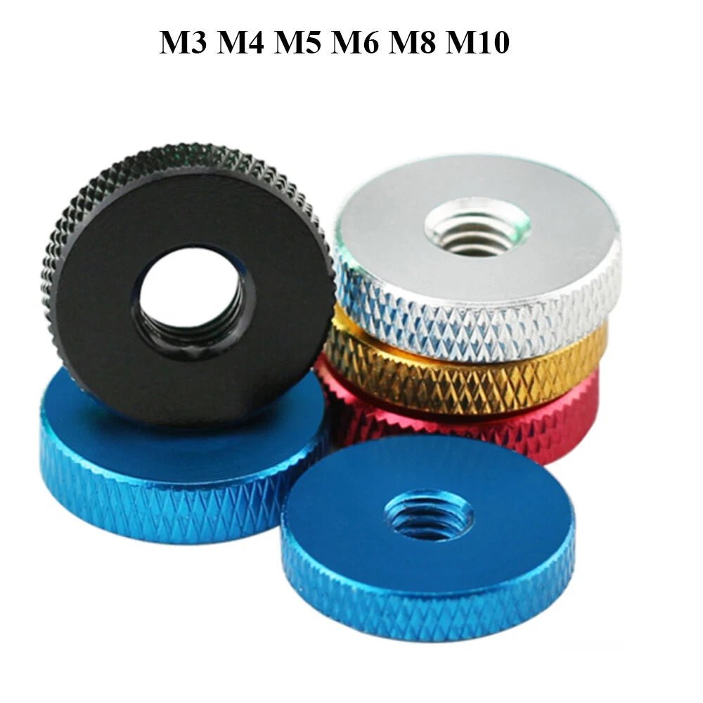 M3–M10 Aluminum Anodized Knurled Thumb Nuts – Flat Through Hole Hand Screws (5 Colors) - HomeDIYer