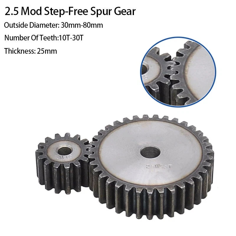 2.5 Mod Spur Gears Pinion Gear Teeth 10~30 Transmission Gear 45# Steel Flat Gear