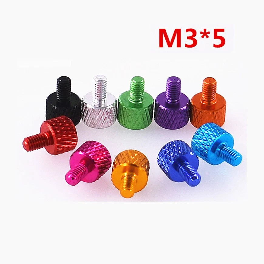 M3×5mm Knurled Thumb Screws – Anodized Aluminum Flat Head, 10 Colors