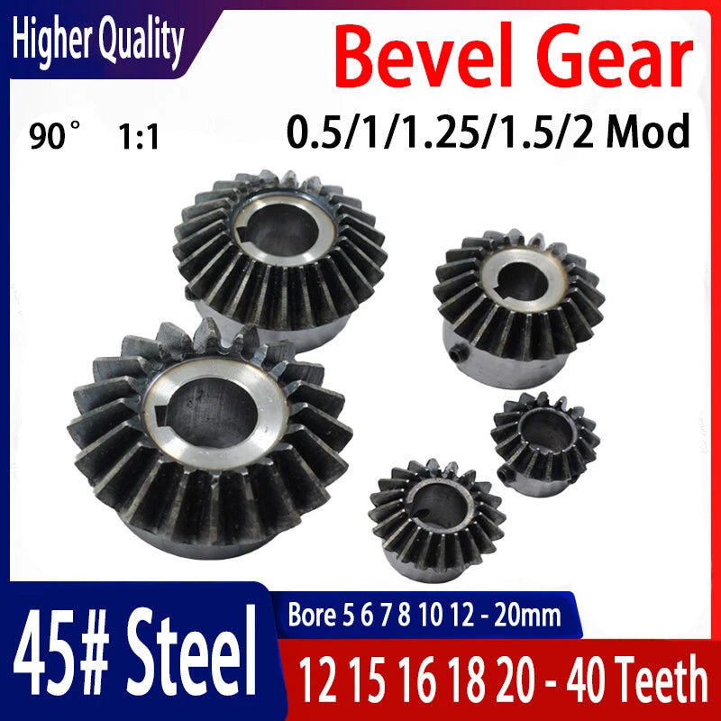 0.5/1/1.25/1.5/2 Mod Bevel Gear 12-40 Teeth Transmission Gears Bevel Teeth 90°