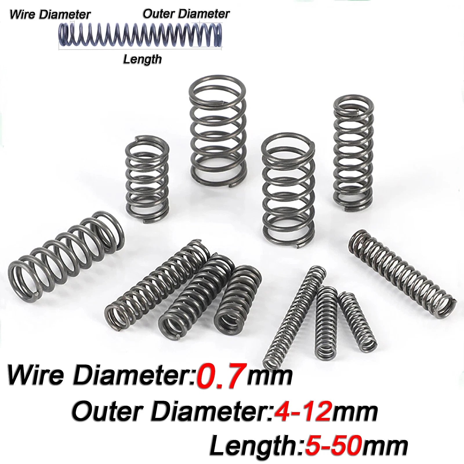10Pcs Compression Spring Steel 0.8mm Wire Dia 4 - 12mm OD Small Pressure Springs