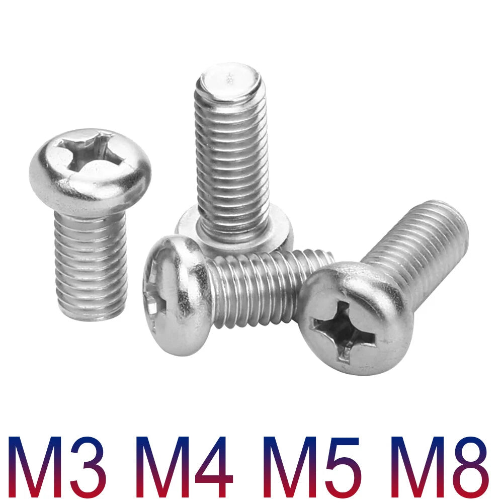 Pozi Pan Head Machine Screws – A2 Stainless Steel, M3 M4 M5 M8, Pozidriv Drive, Fully Threaded