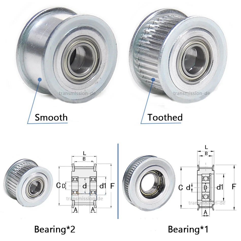 Idler Timing Pulley GT2 16T-60T Synchronous Wheel for Drive Belts Width 6mm 10mm