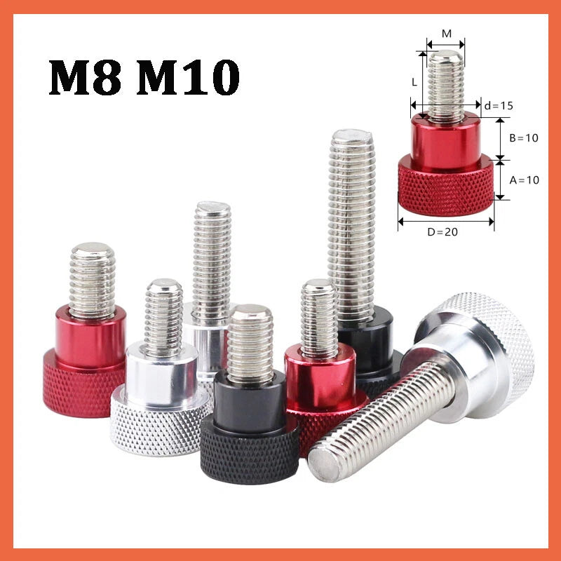 Knurled Thumb Screws Aluminium Handle + Stainless Rod Hand Grip Knob Bolt M8 M10