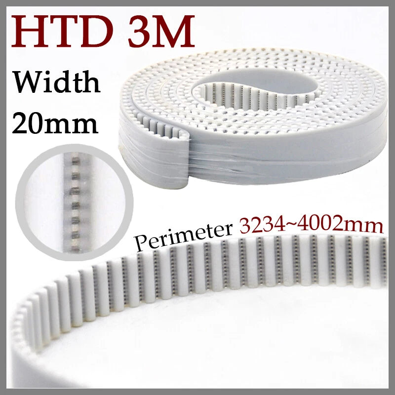 HTD 3M Timing Belt Closed Loop — 20mm Width, PU with Steel Wire, Multiple Lengths