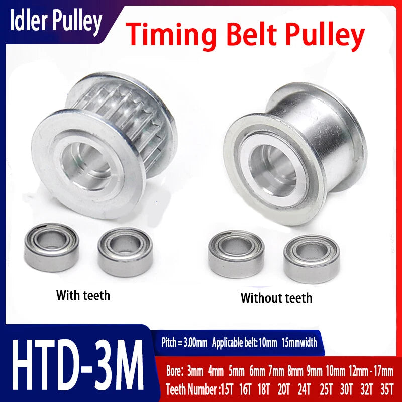 HTD 3M Timing Belt Pulley Idler Pulley 15-35T, Bore 3-17mm, for CNC, 3D Printer